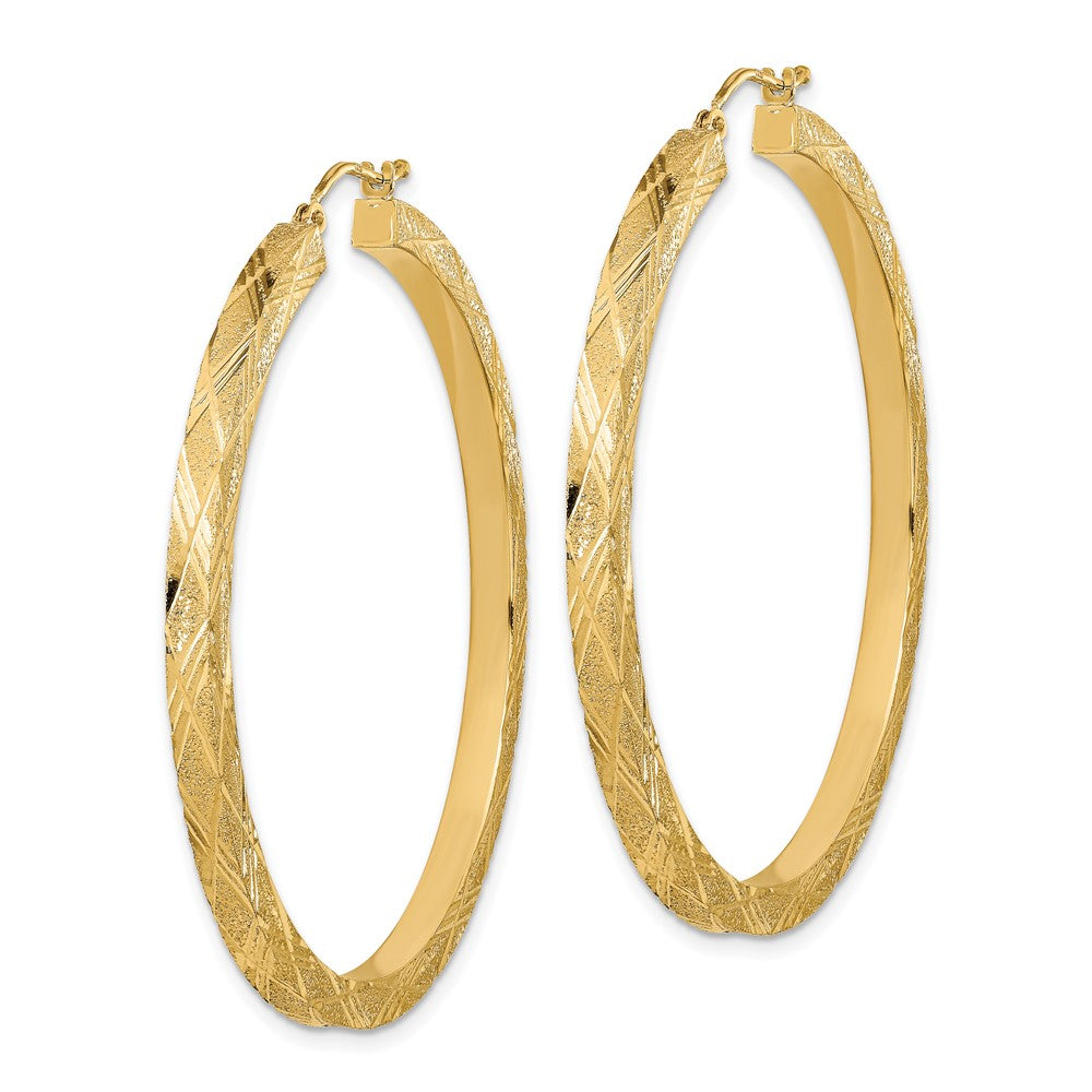 14K Polished and Textured Hoop Earrings - Product Photo