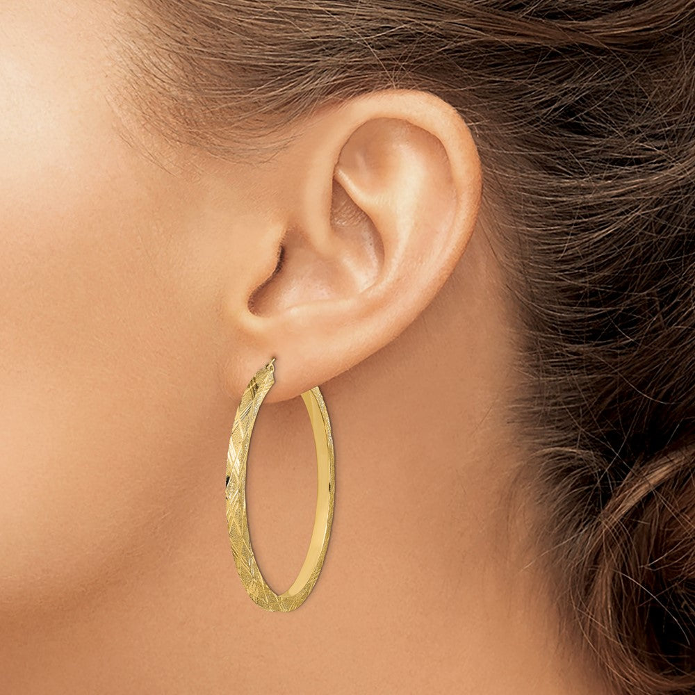 14K Polished and Textured Hoop Earrings - Product Photo