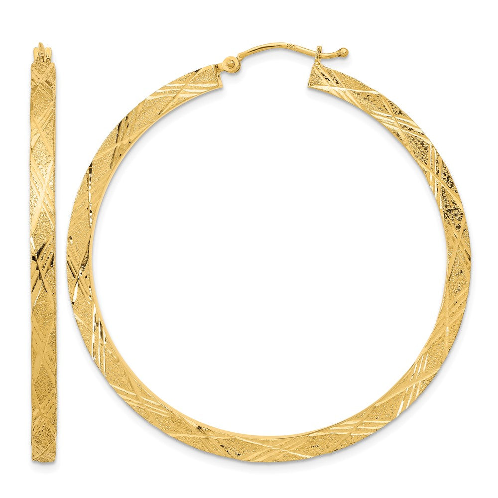 14K Yellow Gold Polished and Textured Hoop Earrings
