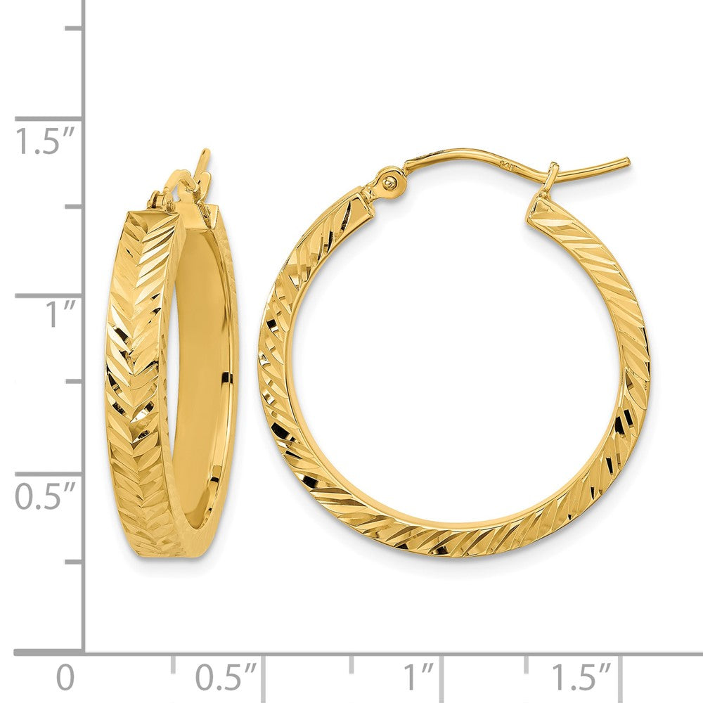 14K Polished Diamond-cut Hoop Earrings - Product Photo