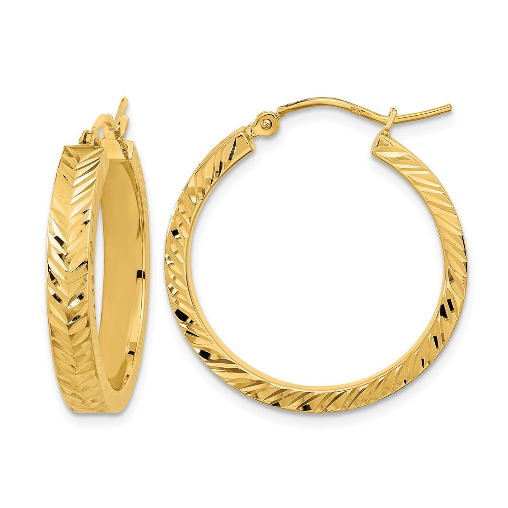 14K Yellow Gold Polished Diamond-cut Hoop Earrings