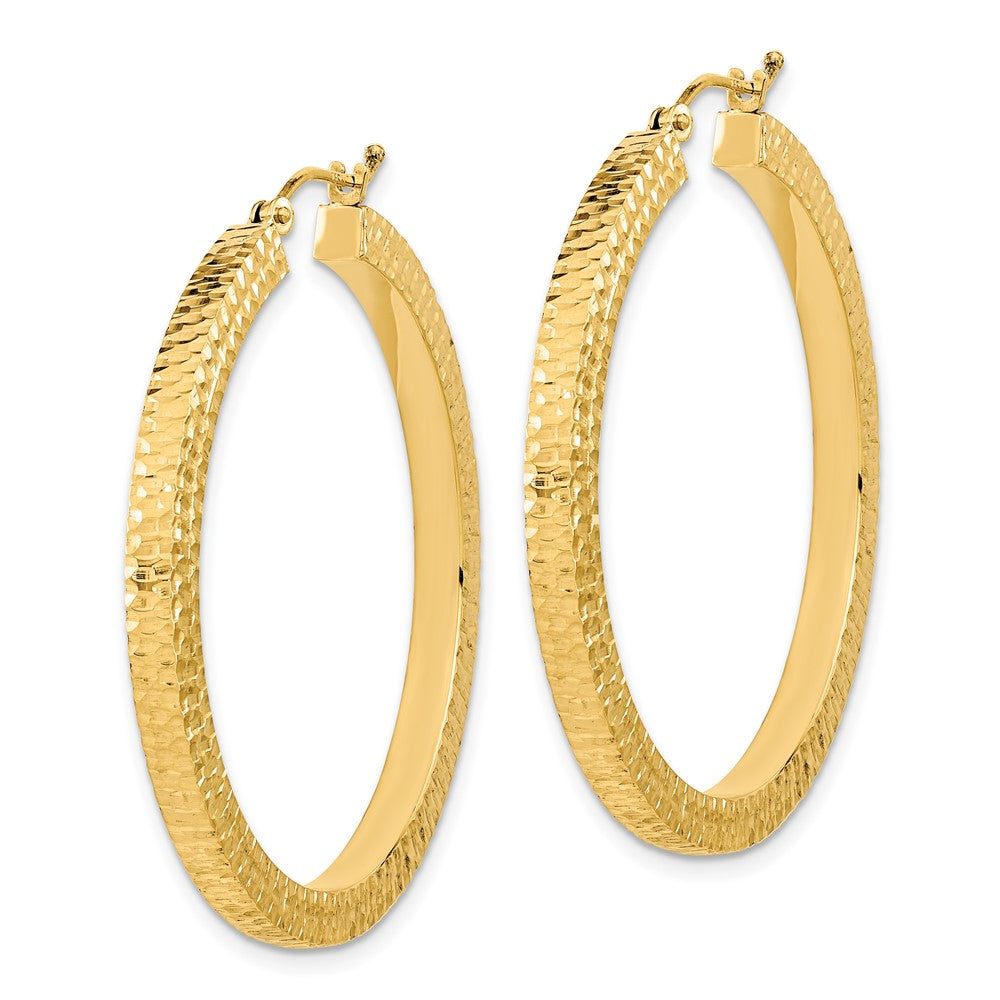 14K Polished & Hammered Hoop Earrings - Product Photo