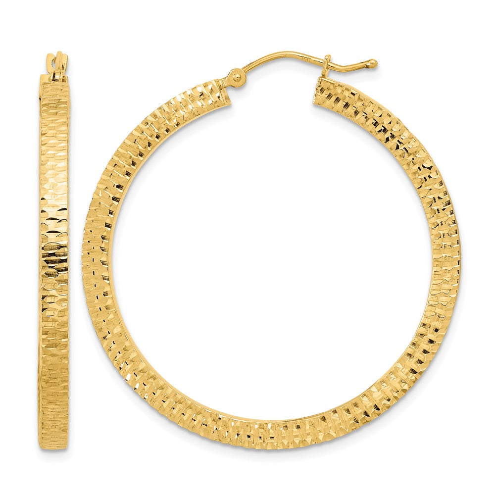 14K Yellow Gold Polished & Hammered Hoop Earrings