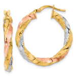 14K with Rose & White Rhodium Polished Twisted Hoop Earrings - Product Photo