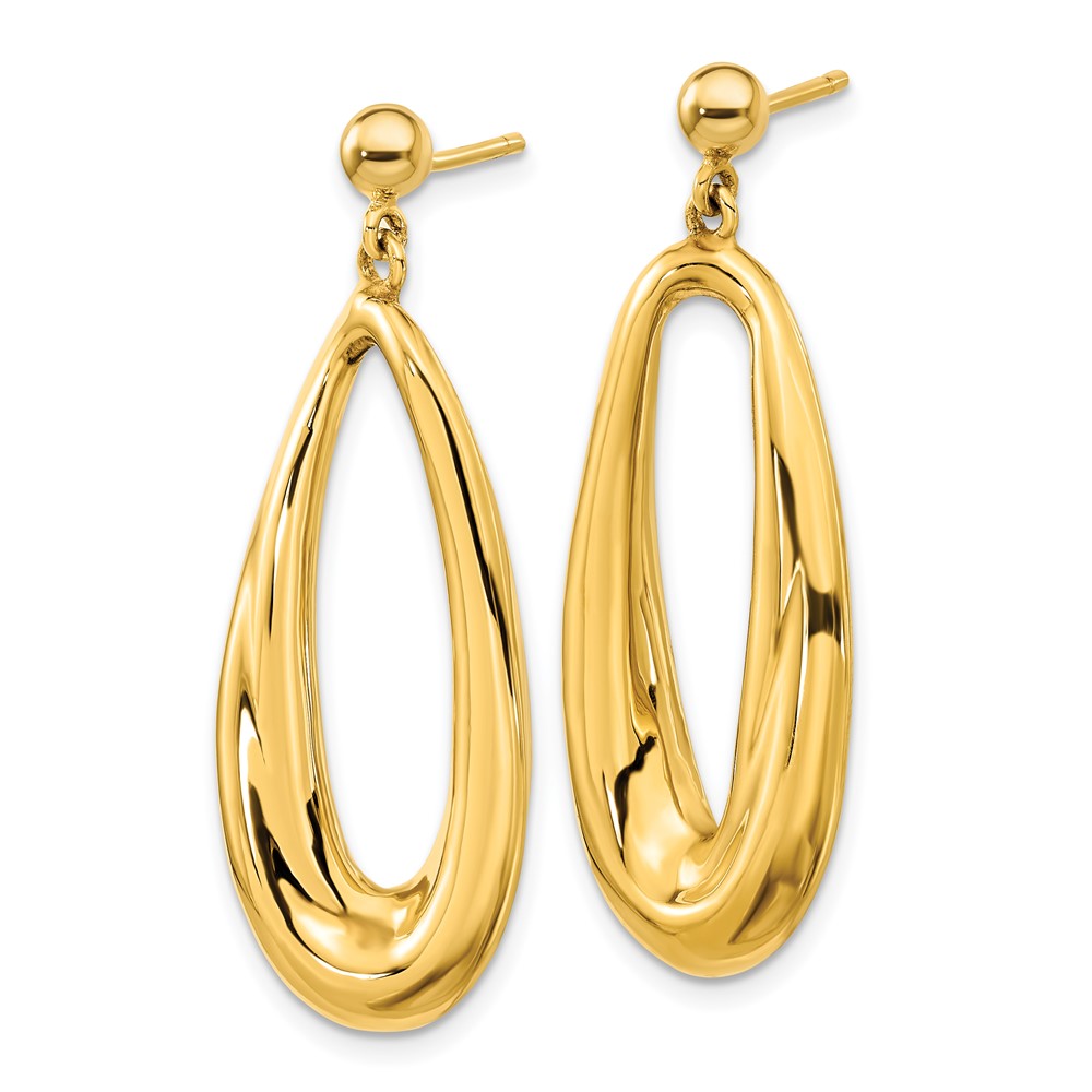14K Polished Hollow Oval Hollow Post Dangle Earrings - Product Photo