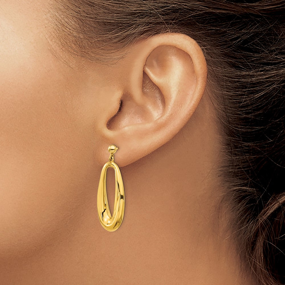 14K Polished Hollow Oval Hollow Post Dangle Earrings - Product Photo