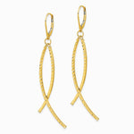 14K Yellow Gold Polished Diamond Cut Fancy Dangle Leverback Earrings - Product Photo