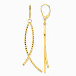 14K Yellow Gold Polished Diamond Cut Fancy Dangle Leverback Earrings - Product Photo
