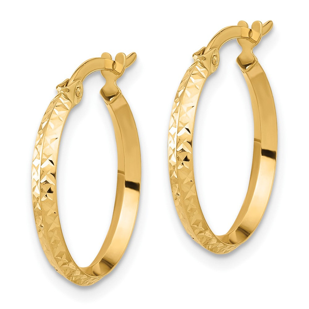 14K Yellow Gold Polished and Diamond-cut Knife Edge Hoop Earrings - Product Photo