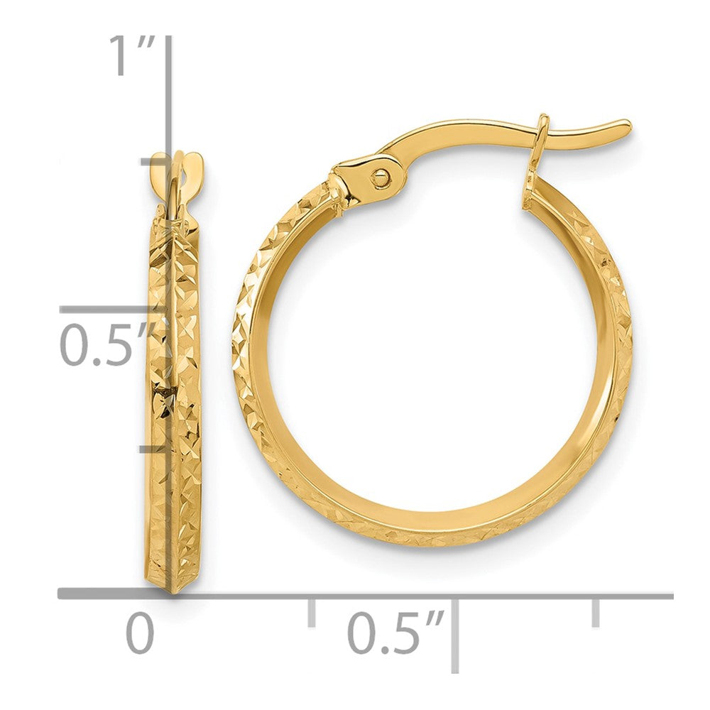 14K Yellow Gold Polished and Diamond-cut Knife Edge Hoop Earrings - Product Photo