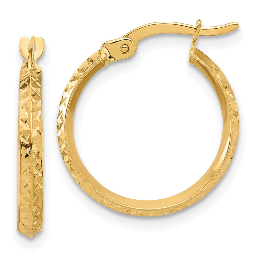 14K Yellow Gold Polished and Diamond-cut Knife Edge Hoop Earrings - Product Photo