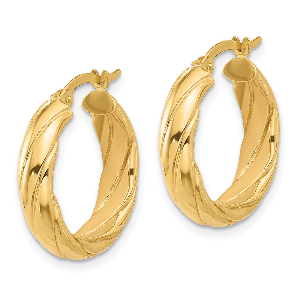 14K Polished and Textured Hoop Earrings - Product Photo