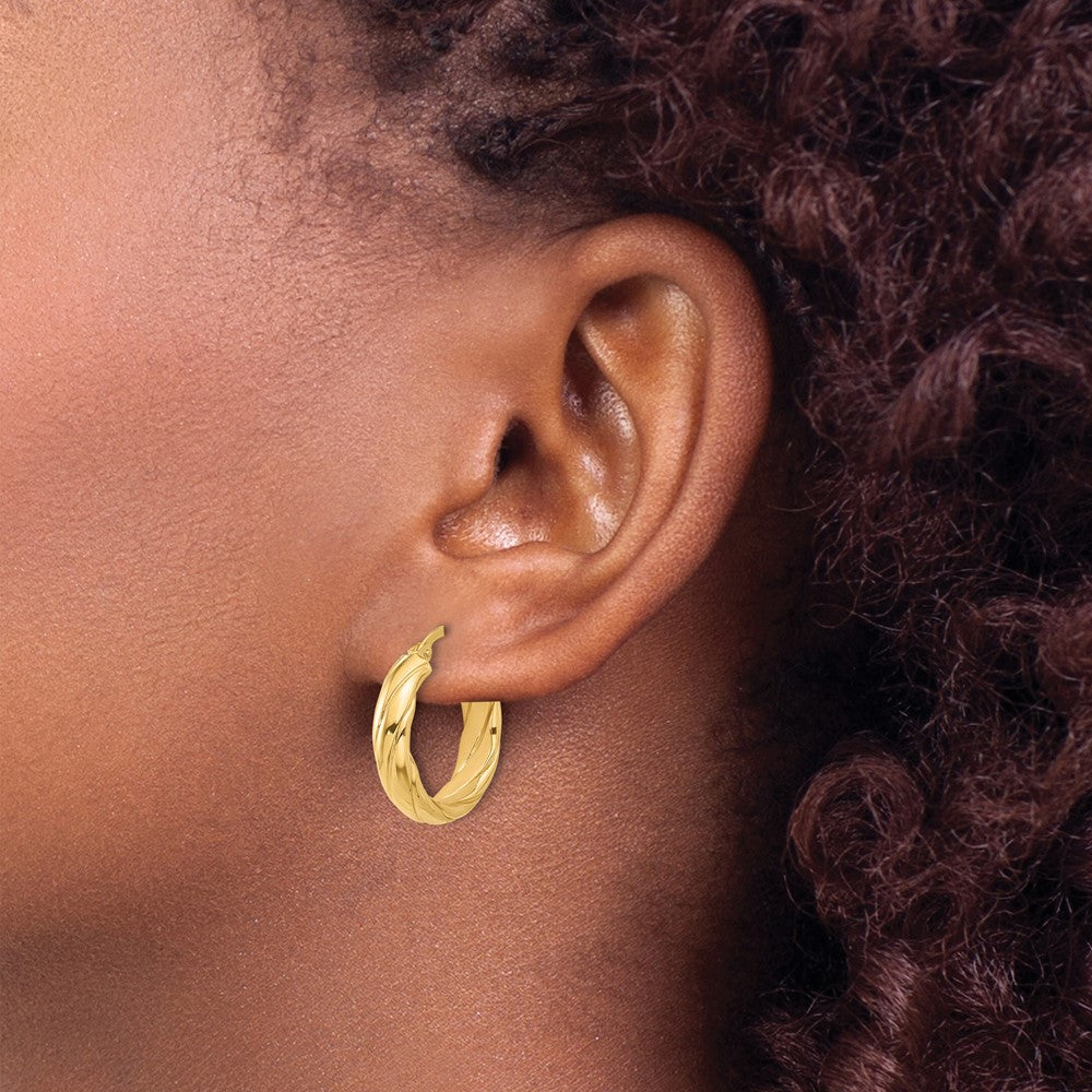 14K Polished and Textured Hoop Earrings - Product Photo