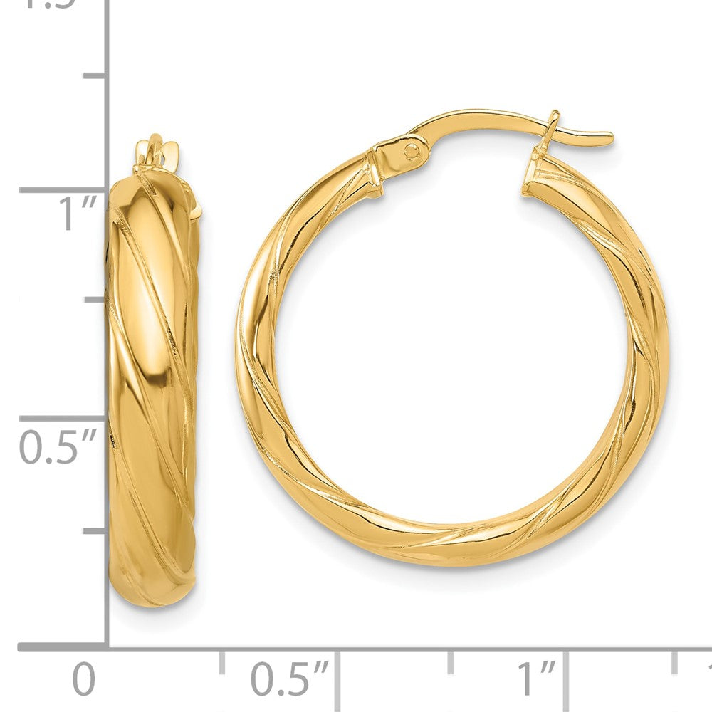 14K Polished and Textured Hoop Earrings - Product Photo