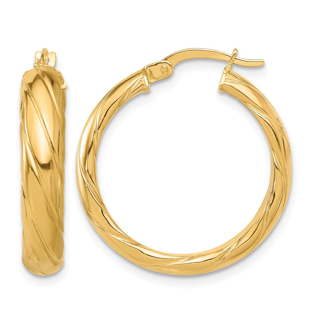 14K Polished and Textured Hoop Earrings - Product Photo