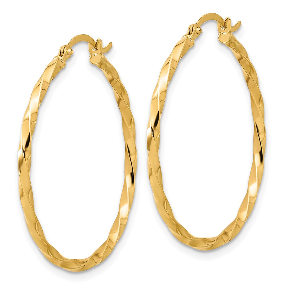 14K Polished and Twisted 1.8mm Hoop Earrings - Product Photo