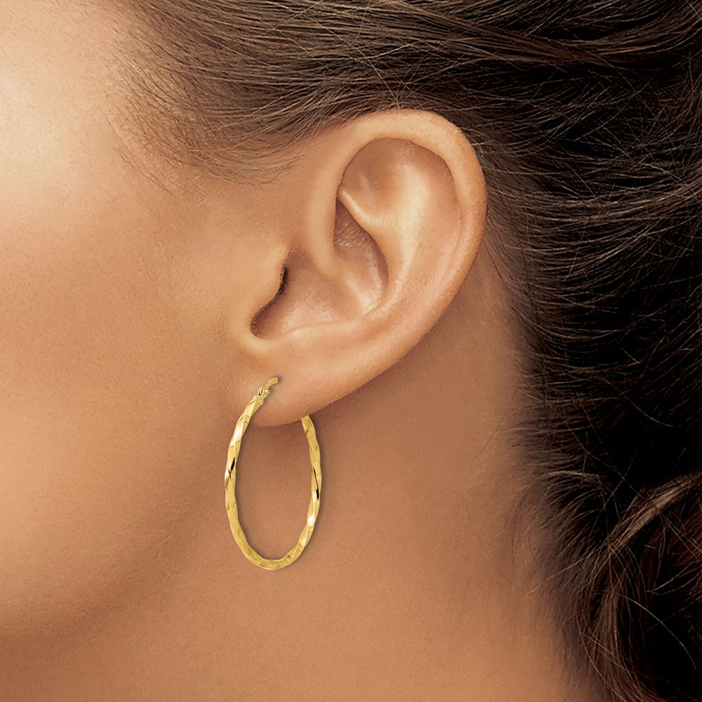 14K Polished and Twisted 1.8mm Hoop Earrings - Product Photo