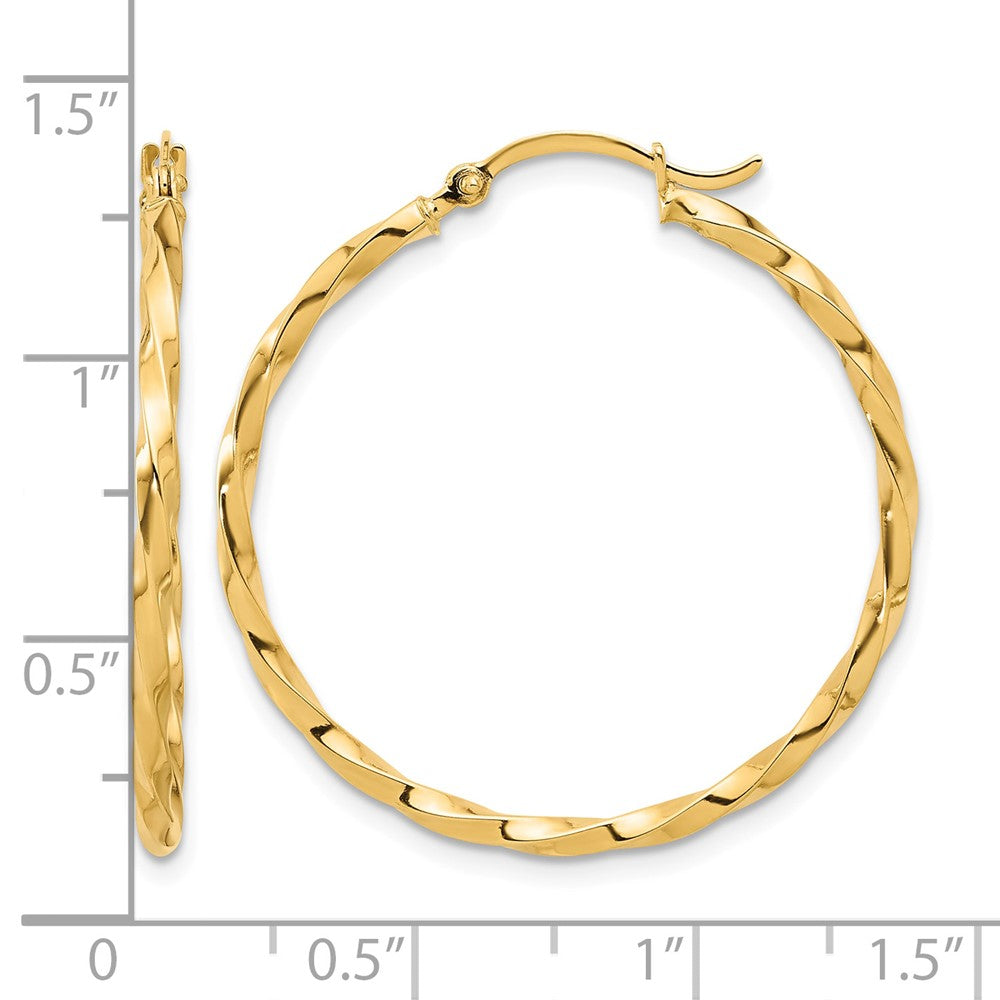 14K Polished and Twisted 1.8mm Hoop Earrings - Product Photo