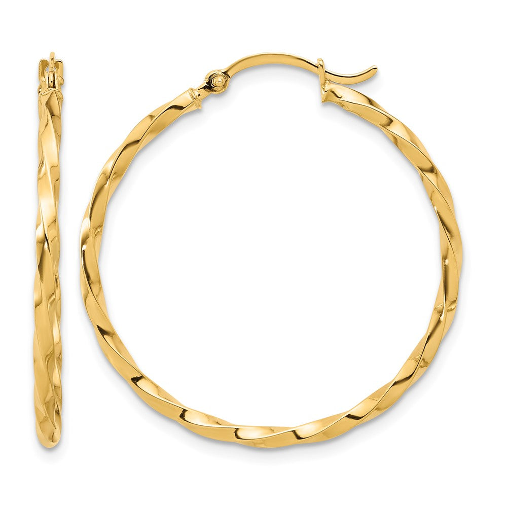 14K Yellow Gold Polished and Twisted 1.8mm Hoop Earrings