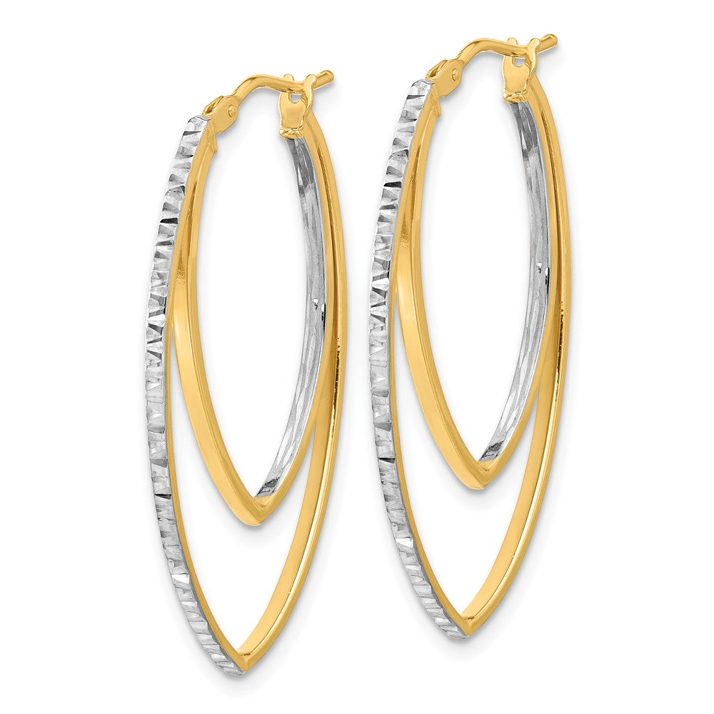 14K Polished and Rhodium Diamond-cut V Shape Hoop Earrings - Product Photo