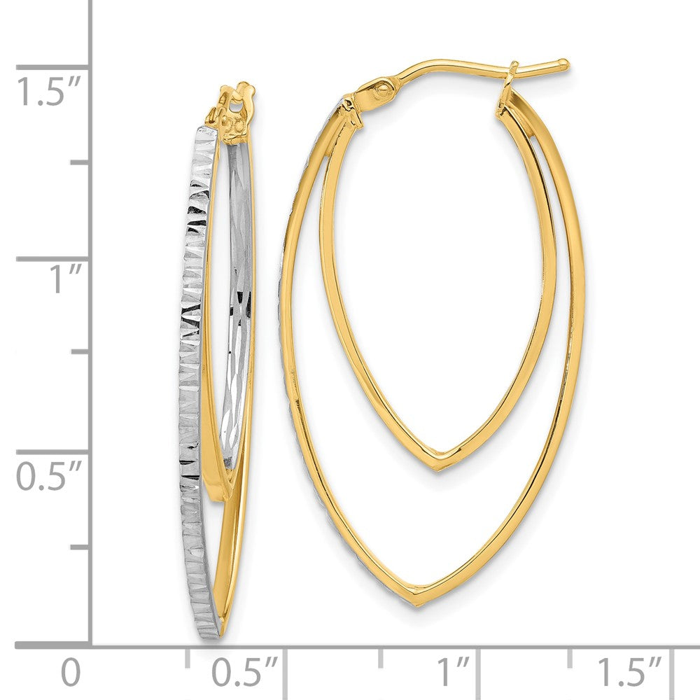 14K Polished and Rhodium Diamond-cut V Shape Hoop Earrings - Product Photo