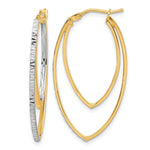 14K Polished and Rhodium Diamond-cut V Shape Hoop Earrings - Product Photo