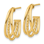 14K Polished and Twist Oval Multi Row J-Hoop Post Earrings - Product Photo