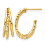 14K Polished and Twist Oval Multi Row J-Hoop Post Earrings - Product Photo