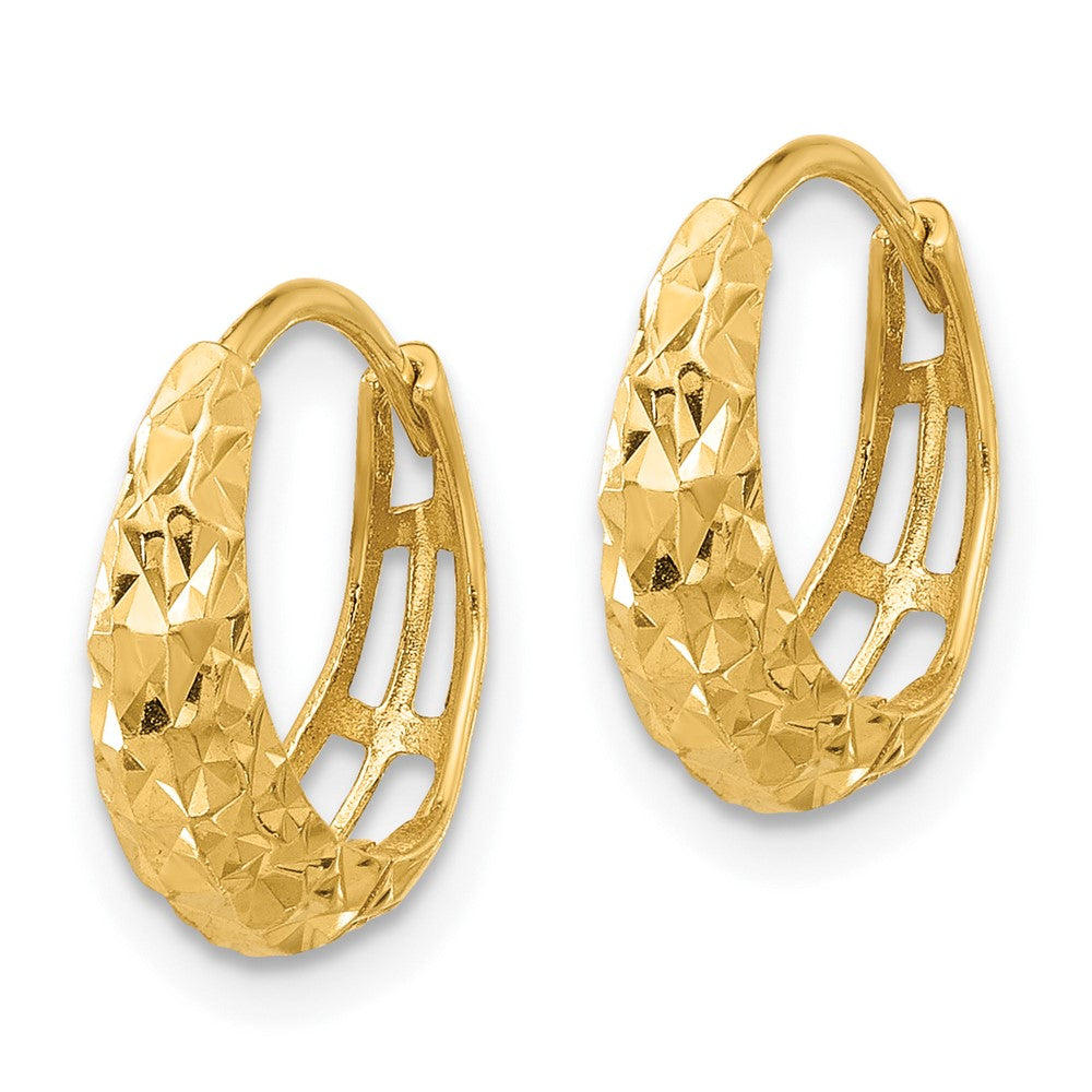 14K Polished Diamond-cut Hoop Earrings - Product Photo