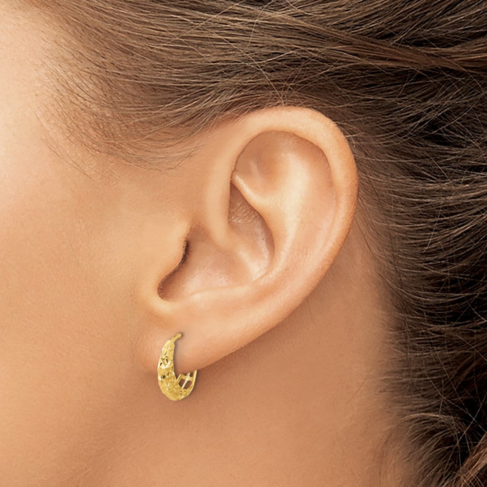 14K Polished Diamond-cut Hoop Earrings - Product Photo
