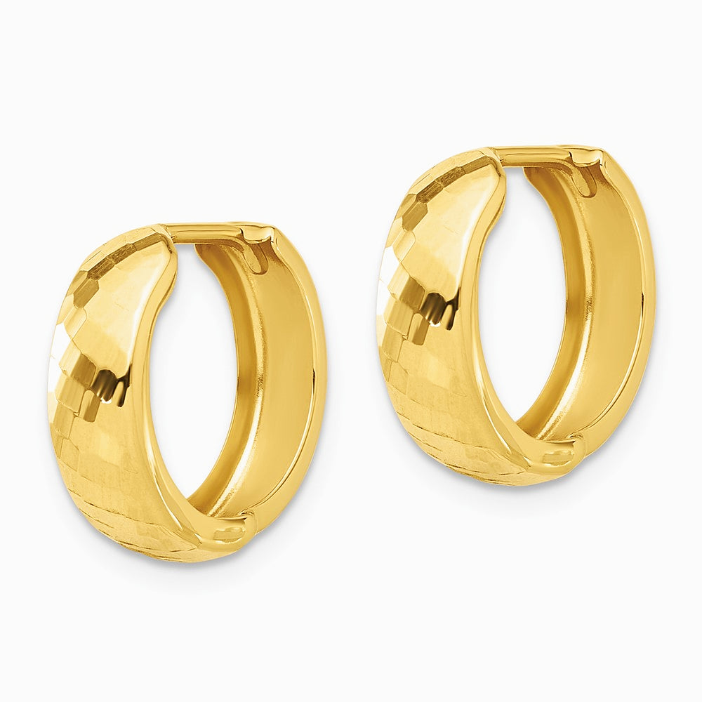 14K Yellow Gold Polished and Diamond-cut Huggie Hoop Earrings - Product Photo