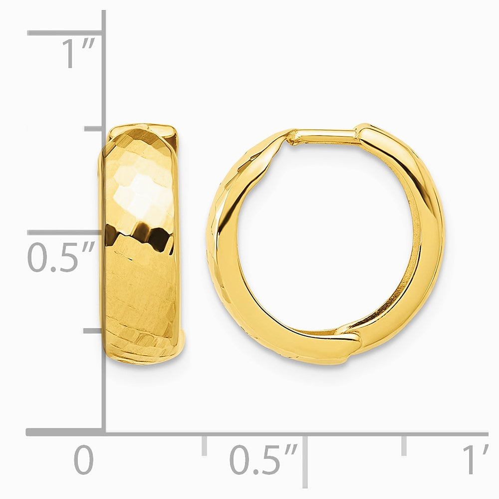 14K Yellow Gold Polished and Diamond-cut Huggie Hoop Earrings - Product Photo