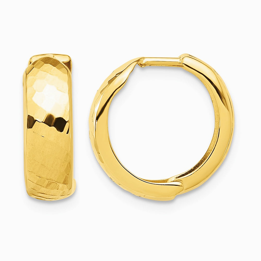 14K Yellow Gold Polished and Diamond-cut Huggie Hoop Earrings - Product Photo
