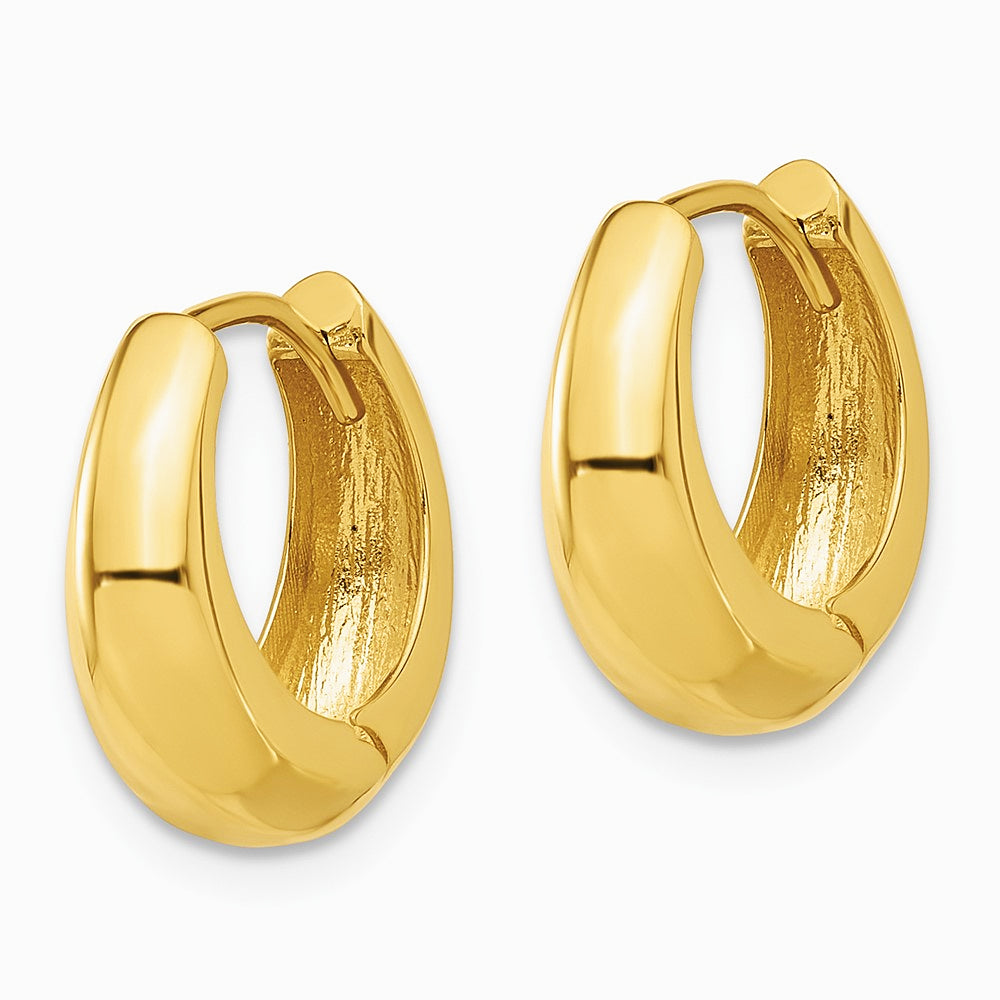 14K Yellow Gold Polished Hinged Huggie Hoop Earrings - Product Photo