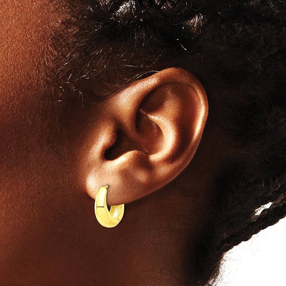 14K Yellow Gold Polished Hinged Huggie Hoop Earrings - Product Photo