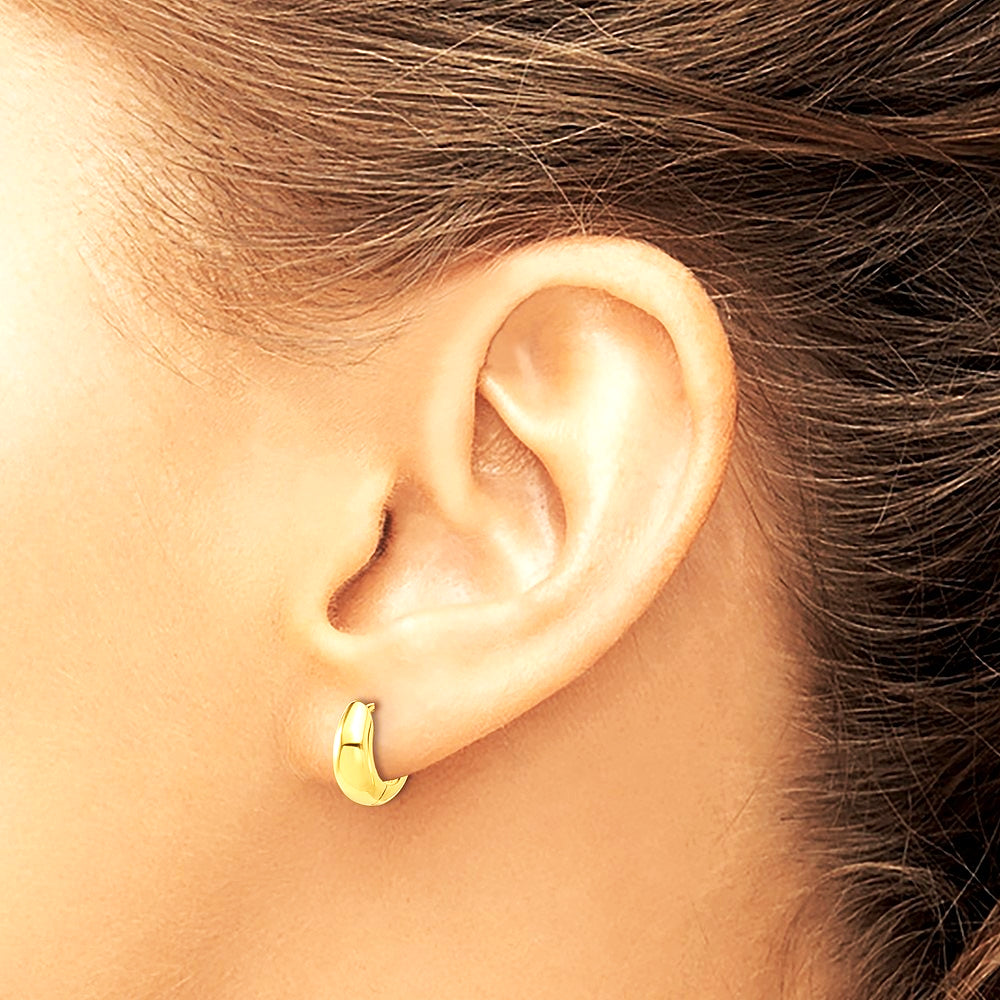 14K Yellow Gold Polished Hinged Huggie Hoop Earrings - Product Photo