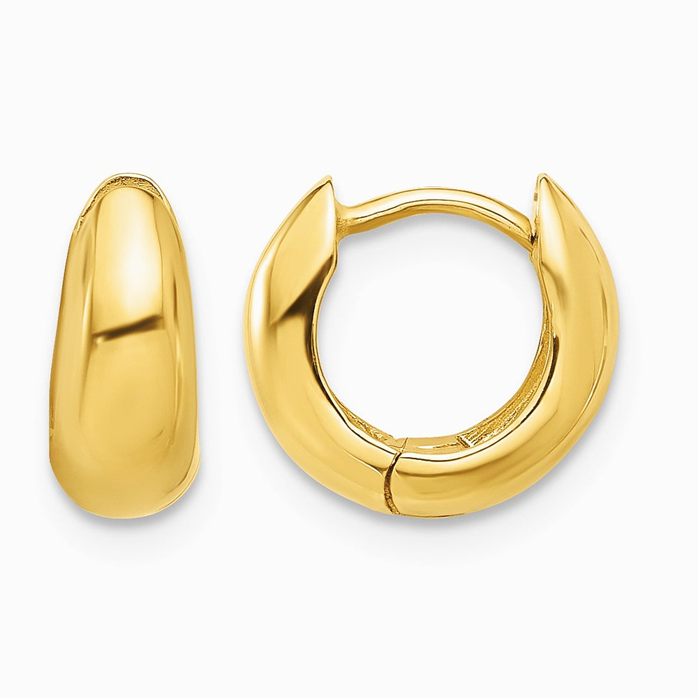 14K Yellow Gold Polished Hinged Huggie Hoop Earrings - Product Photo