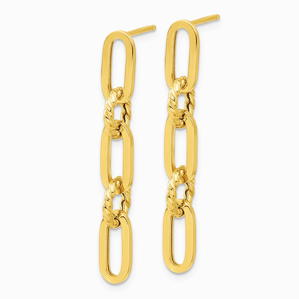 14K Yellow Gold Polished Chain Link Dangle Post Earrings - Product Photo