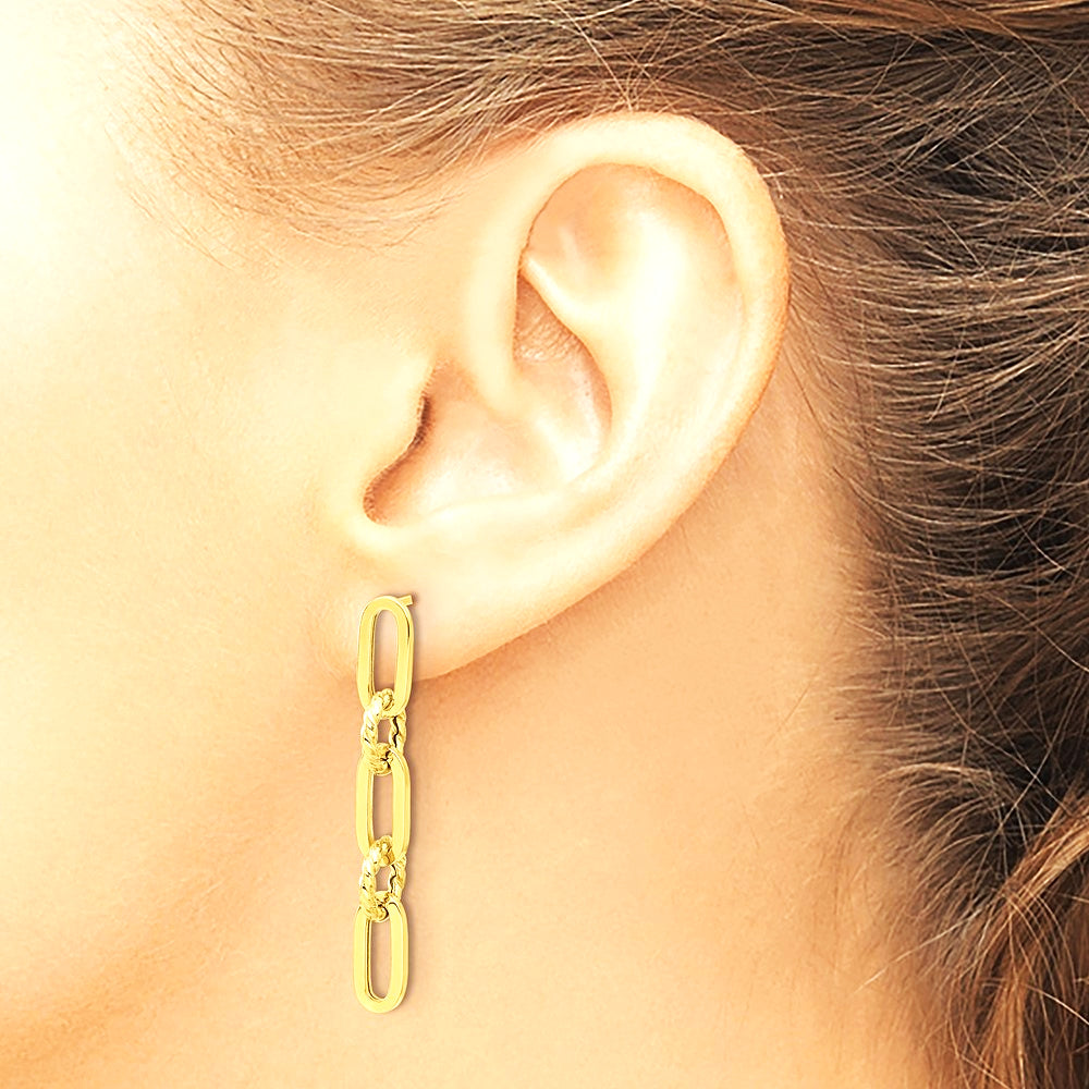 14K Yellow Gold Polished Chain Link Dangle Post Earrings - Product Photo