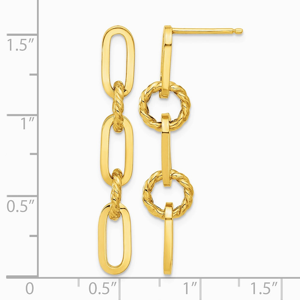 14K Yellow Gold Polished Chain Link Dangle Post Earrings - Product Photo