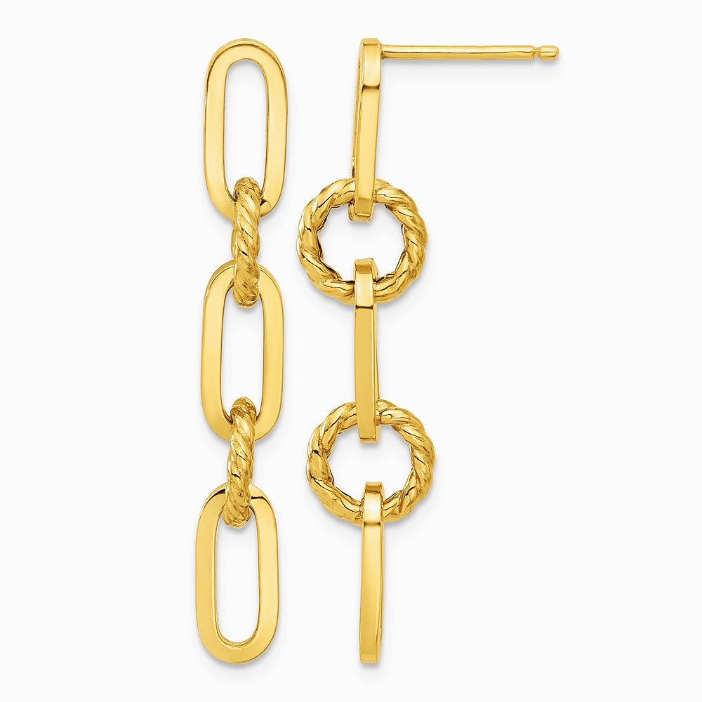 14K Yellow Gold Polished Chain Link Dangle Post Earrings - Product Photo