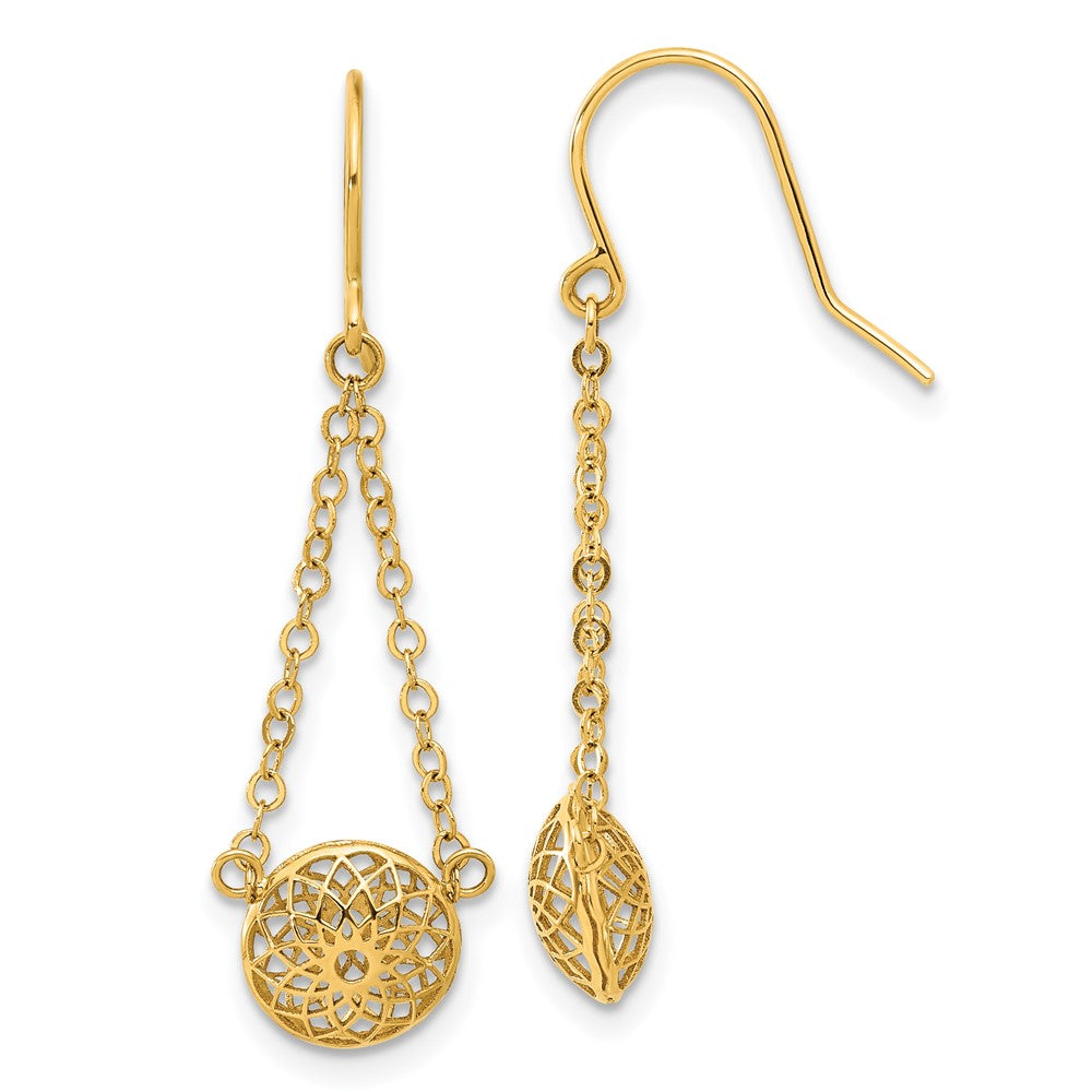 14k Polished Cut Out Hollow Dangle Earrings - Product Photo