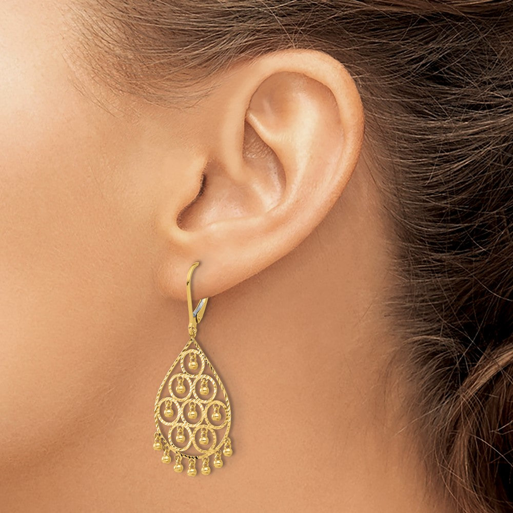 14K Polished and Diamond-cut Chandelier Style Dangle Earrings - Product Photo