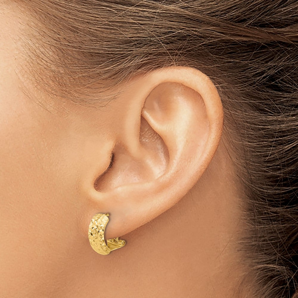 14K Polished and Diamond-cut Omega Back Earrings - Product Photo