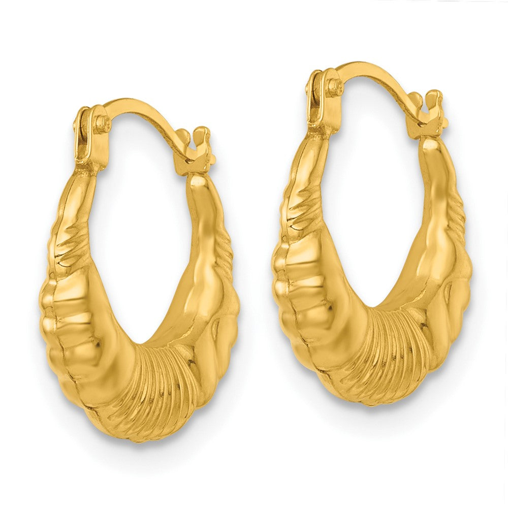 14K Yellow Gold Polished Fancy Hoop Earrings - Product Photo