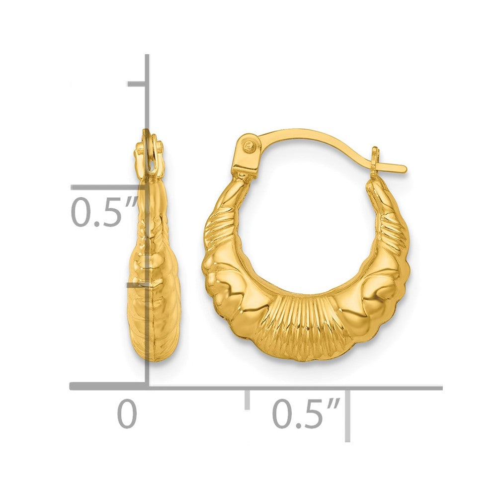 14K Yellow Gold Polished Fancy Hoop Earrings - Product Photo