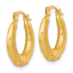 14K Yellow Gold Polished And Textured Hoop Earrings - Product Photo