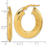 14K Polished and Diamond-cut Oval Hoop Earrings - Product Photo
