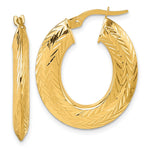 14K Polished and Diamond-cut Oval Hoop Earrings - Product Photo