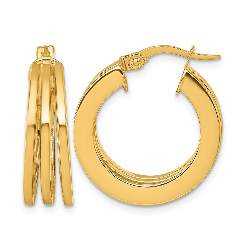 14K Yellow Gold Polished Square Tube Hoop Earrings